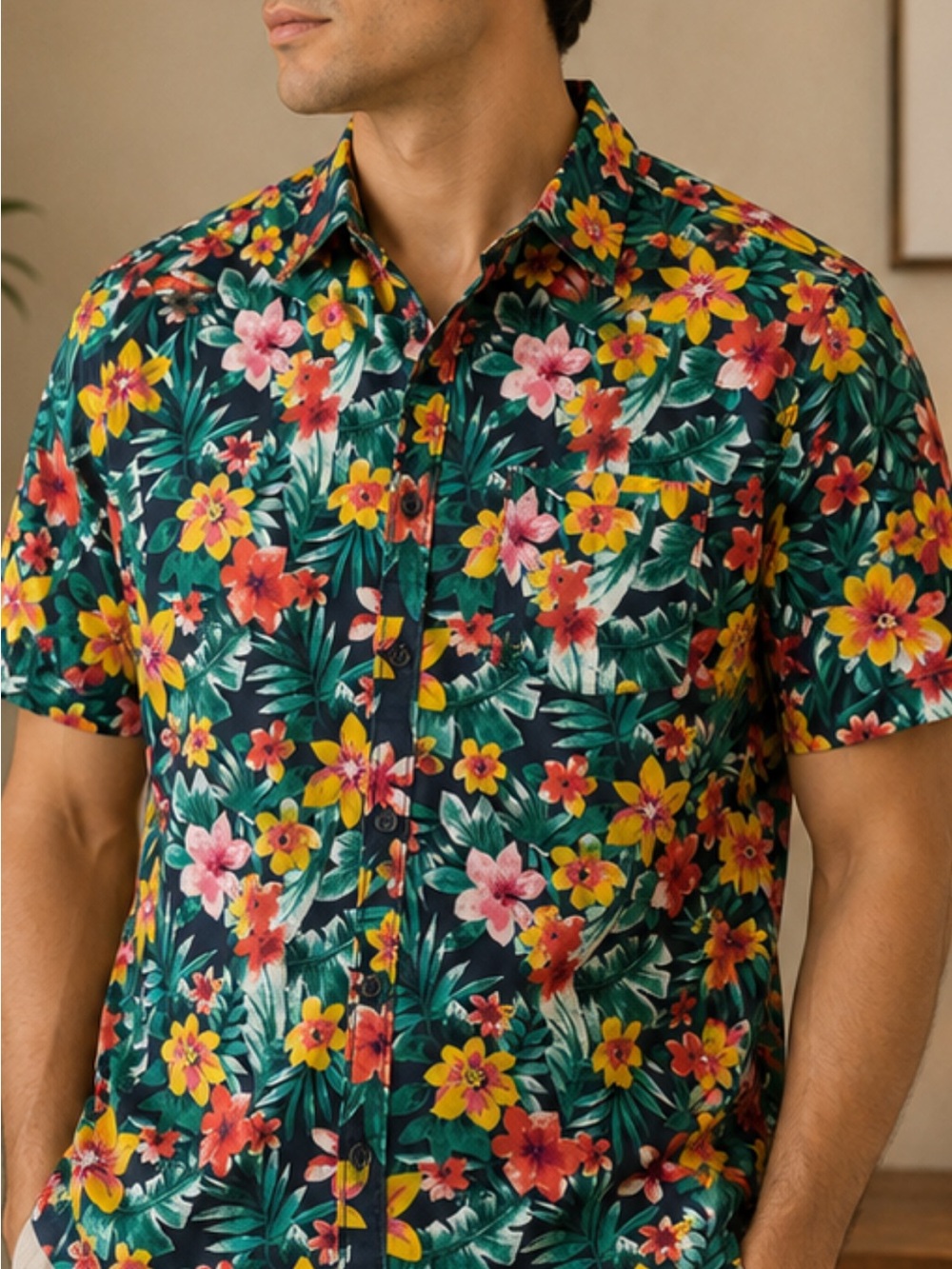 Katin Surf Co. Green Tropical Floral Short-Sleeve Button-Down Shirt # 102